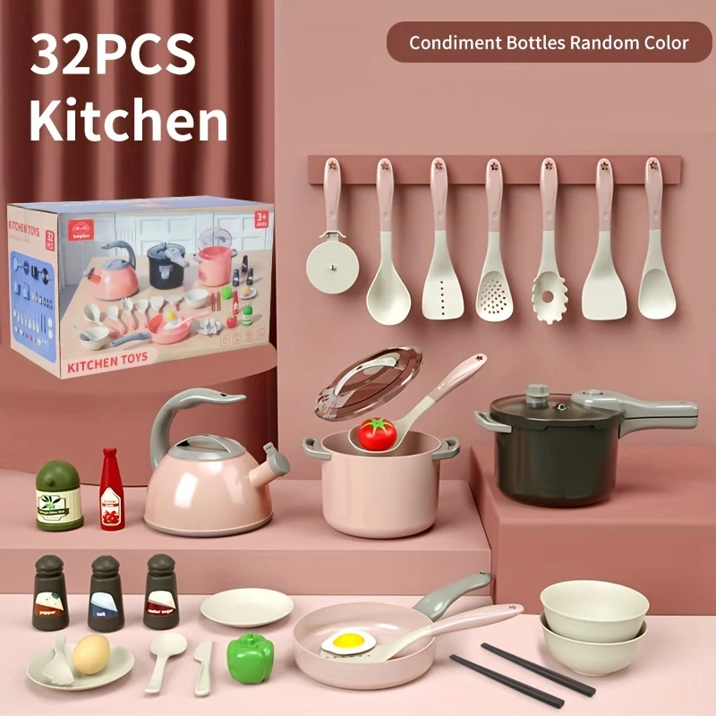 Set da cucina per bambini, set di giocattoli da cucina finta, set da gioco per giocattoli da cucina per bambini piccoli, pentole e padelle giocattolo per cucina per bambini con giochi finti, cibo, pentole, utensili, piatti, regalo di Natale di Halloween