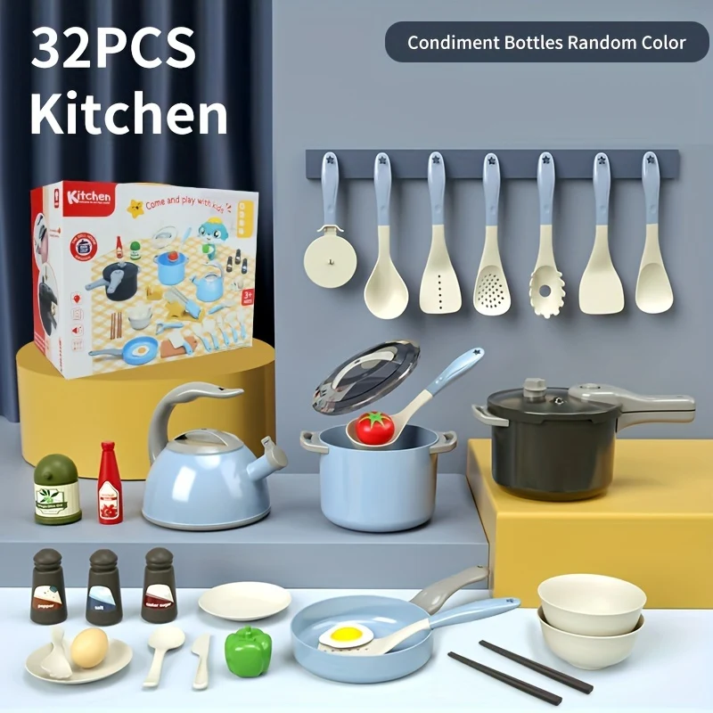 Set da cucina per bambini, set di giocattoli da cucina finta, set da gioco per giocattoli da cucina per bambini piccoli, pentole e padelle giocattolo per cucina per bambini con giochi finti, cibo, pentole, utensili, piatti, regalo di Natale di Halloween