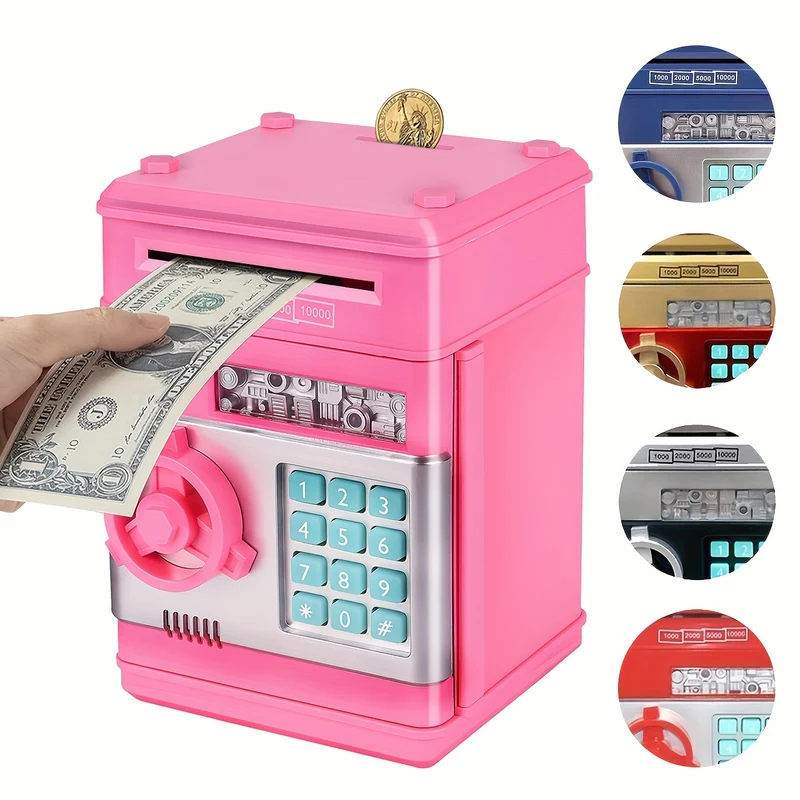 Salvadanaio per ragazze e ragazzi Salvadanaio per monete elettroniche di grandi dimensioni con protezione tramite password, banconote automatiche, ottimo regalo per bambini (blu/oro/rosso/argentato) Halloween/Giorno del Ringraziamento/regalo di Natale