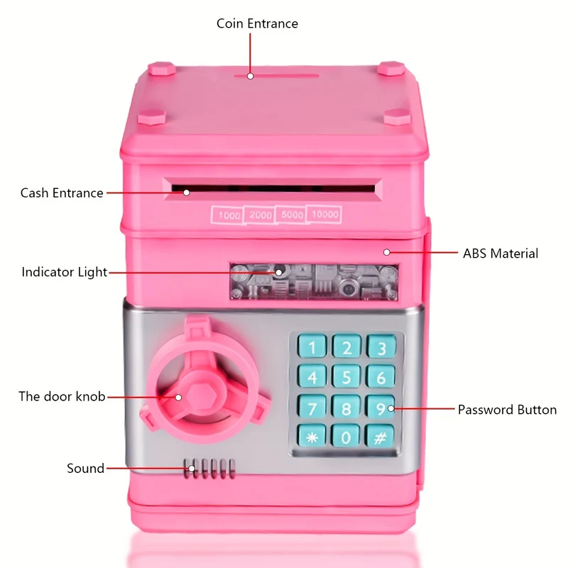 Salvadanaio per ragazze e ragazzi Salvadanaio per monete elettroniche di grandi dimensioni con protezione tramite password, banconote automatiche, ottimo regalo per bambini (blu/oro/rosso/argentato) Halloween/Giorno del Ringraziamento/regalo di Natale
