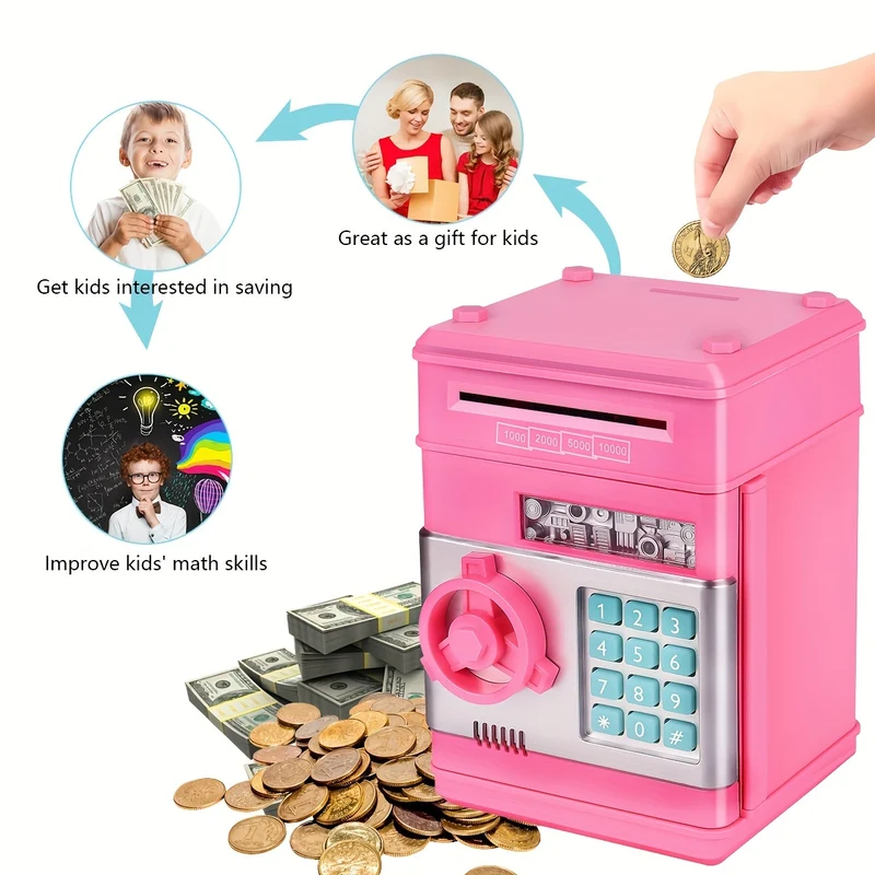 Salvadanaio per ragazze e ragazzi Salvadanaio per monete elettroniche di grandi dimensioni con protezione tramite password, banconote automatiche, ottimo regalo per bambini (blu/oro/rosso/argentato) Halloween/Giorno del Ringraziamento/regalo di Natale