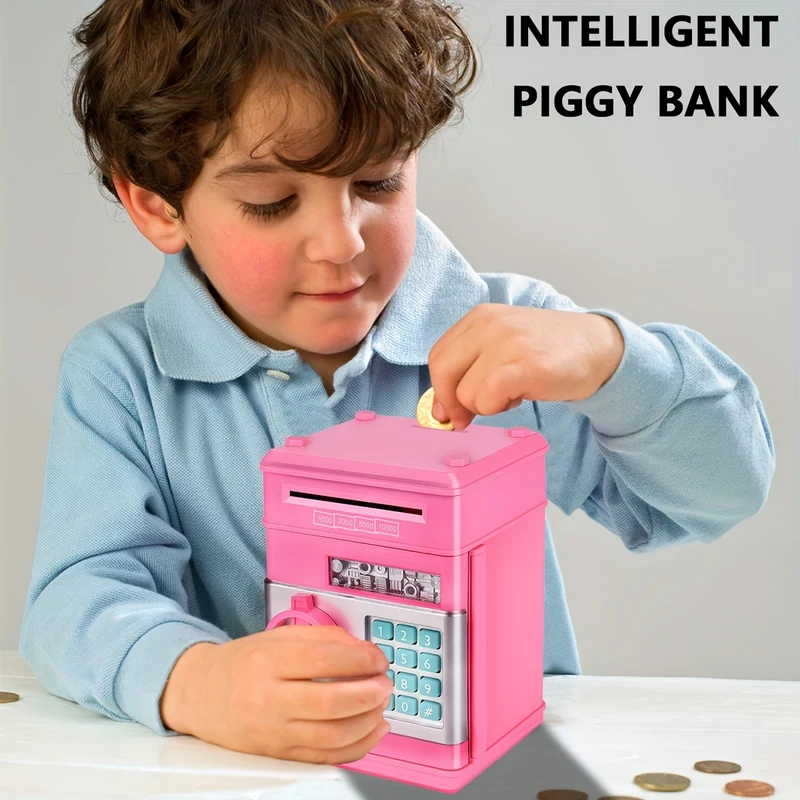 Salvadanaio per ragazze e ragazzi Salvadanaio per monete elettroniche di grandi dimensioni con protezione tramite password, banconote automatiche, ottimo regalo per bambini (blu/oro/rosso/argentato) Halloween/Giorno del Ringraziamento/regalo di Natale