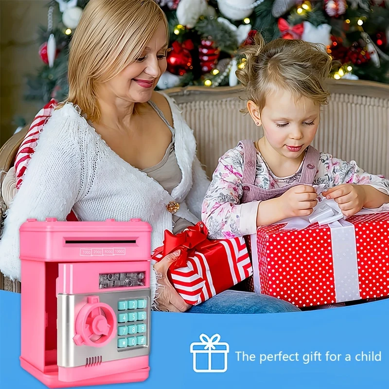 Salvadanaio per ragazze e ragazzi Salvadanaio per monete elettroniche di grandi dimensioni con protezione tramite password, banconote automatiche, ottimo regalo per bambini (blu/oro/rosso/argentato) Halloween/Giorno del Ringraziamento/regalo di Natale