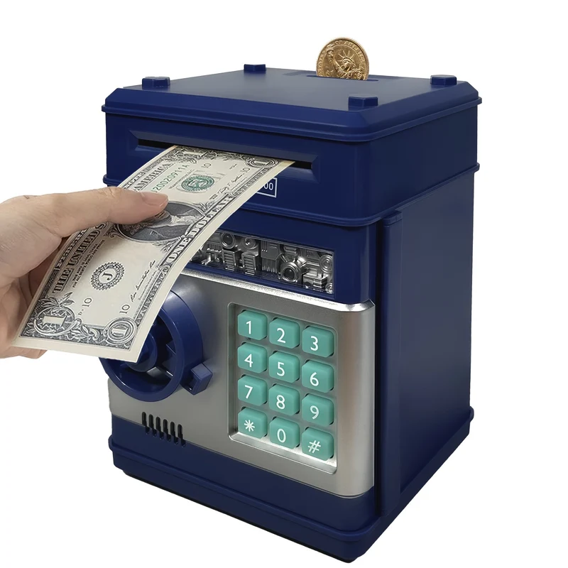 Salvadanaio per ragazze e ragazzi Salvadanaio per monete elettroniche di grandi dimensioni con protezione tramite password, banconote automatiche, ottimo regalo per bambini (blu/oro/rosso/argentato) Halloween/Giorno del Ringraziamento/regalo di Natale