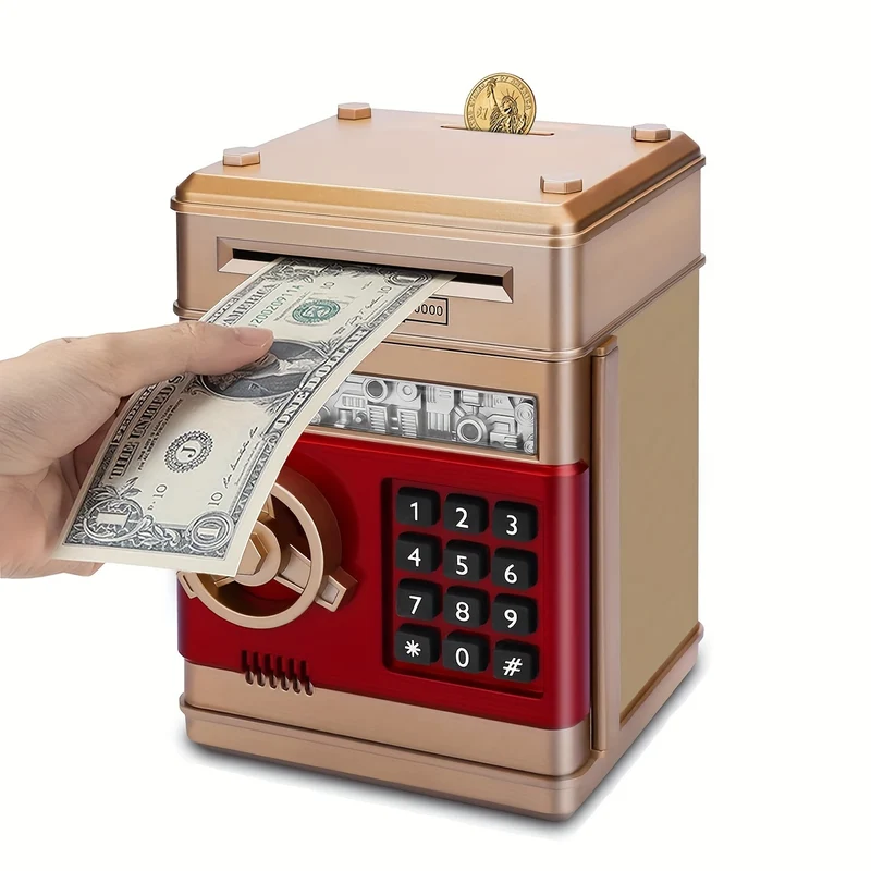 Salvadanaio per ragazze e ragazzi Salvadanaio per monete elettroniche di grandi dimensioni con protezione tramite password, banconote automatiche, ottimo regalo per bambini (blu/oro/rosso/argentato) Halloween/Giorno del Ringraziamento/regalo di Natale