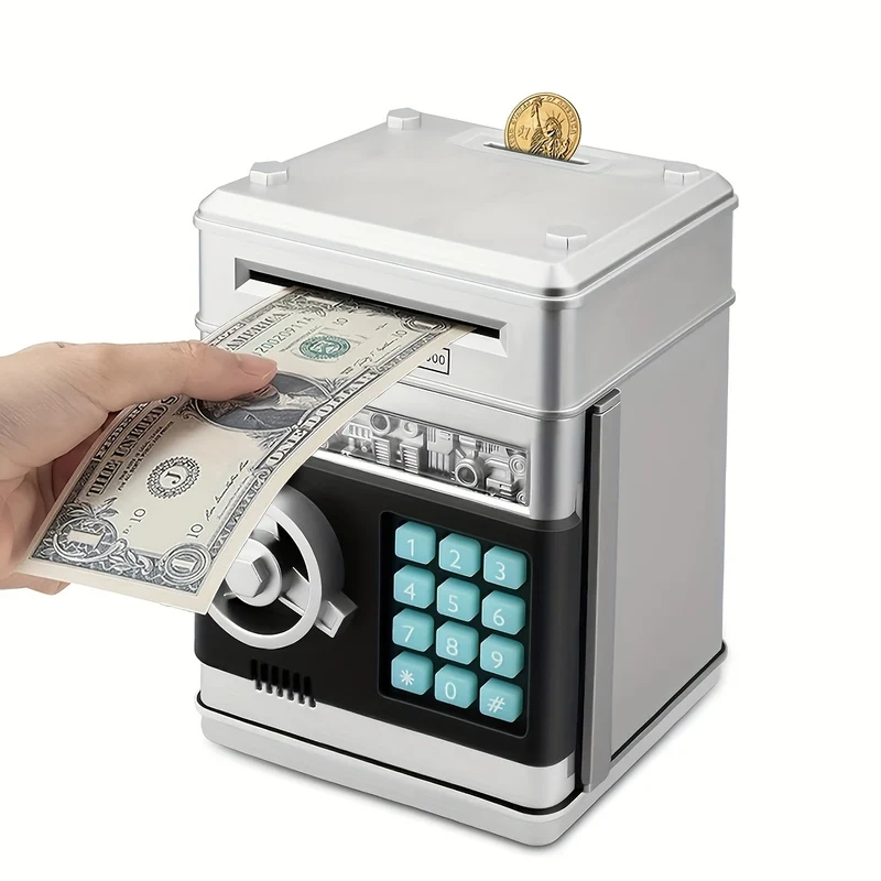 Salvadanaio per ragazze e ragazzi Salvadanaio per monete elettroniche di grandi dimensioni con protezione tramite password, banconote automatiche, ottimo regalo per bambini (blu/oro/rosso/argentato) Halloween/Giorno del Ringraziamento/regalo di Natale