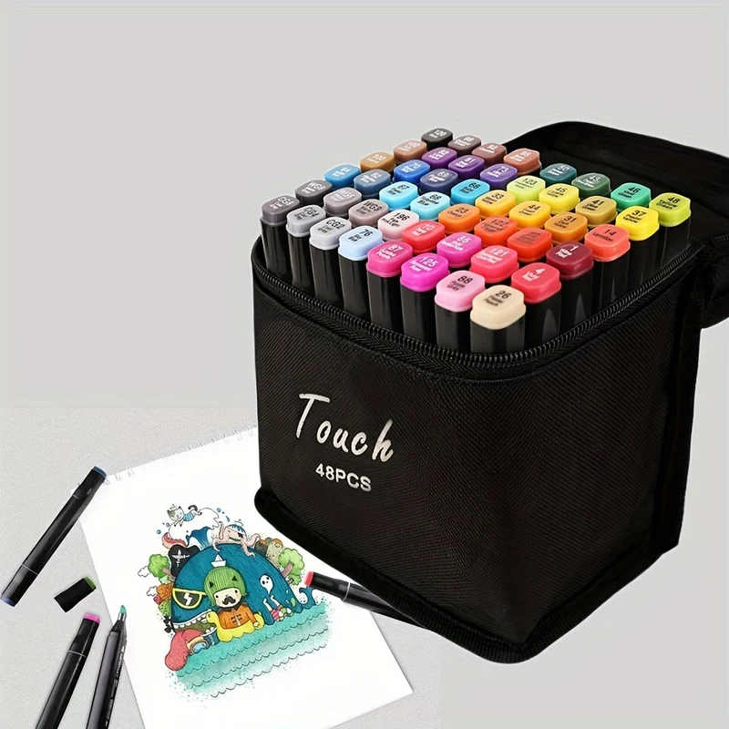 Pennarello a doppia testa 30 colori Pennarello a 48 colori Penna per acquerello a doppia testa a base di olio Penna a colori per bambini Vendita diretta in fabbrica (conservazione in sacchetti di stoffa) Halloween, Ringraziamento, Regalo di Natale