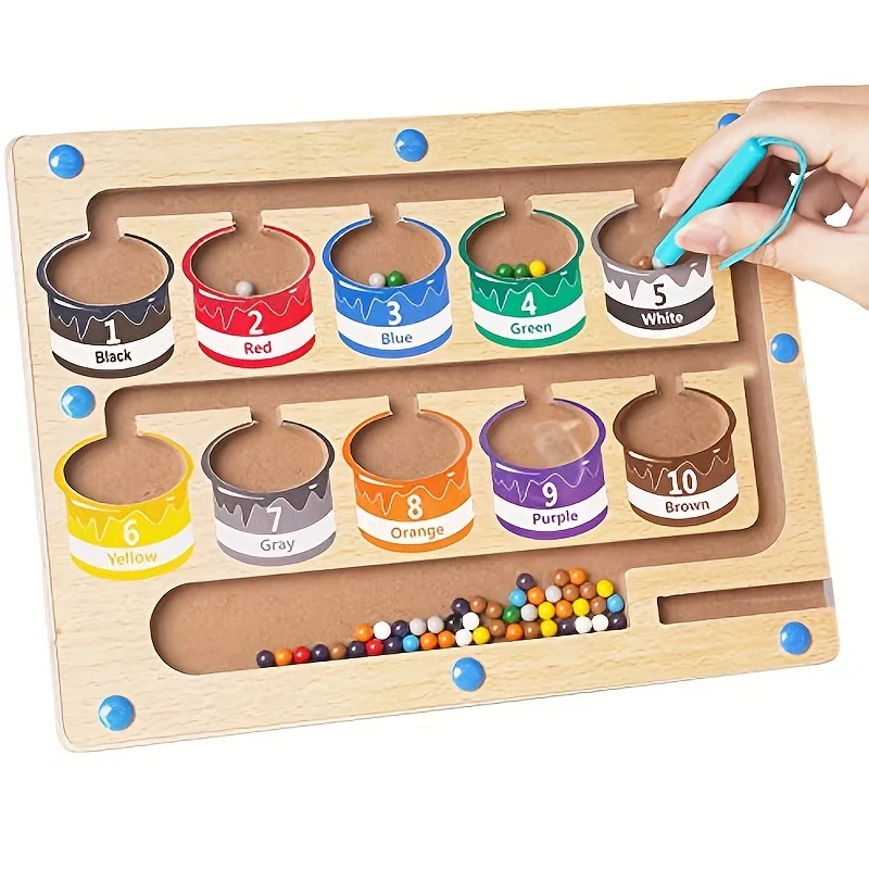 Labirinto magnetico di colori e numeri - Tavolo da gioco educativo Montessori con magnete in legno - Attività di conteggio Giochi di abbinamento - Apprendimento delle abilità motorie, Halloween, regalo di Natale