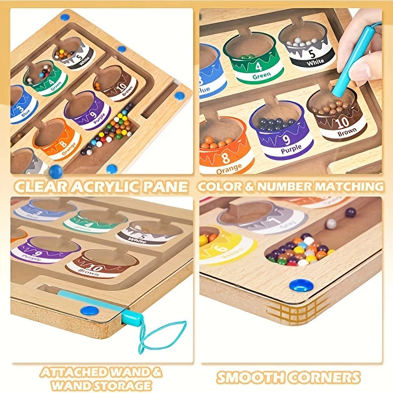 Labirinto magnetico di colori e numeri - Tavolo da gioco educativo Montessori con magnete in legno - Attività di conteggio Giochi di abbinamento - Apprendimento delle abilità motorie, Halloween, regalo di Natale