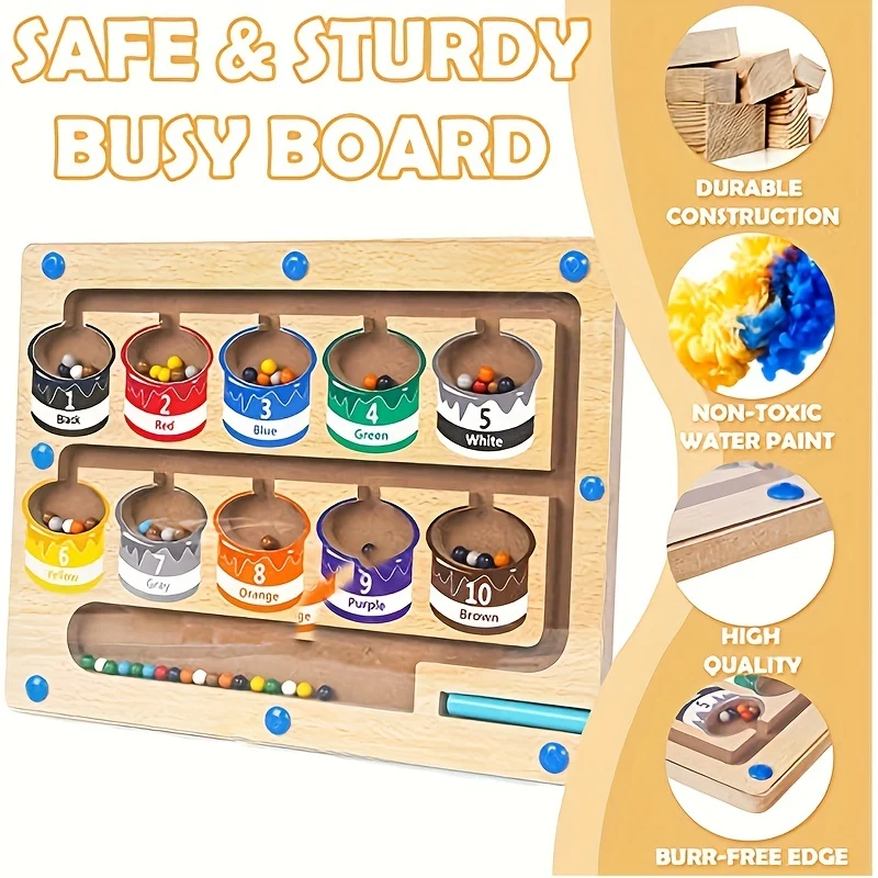 Labirinto magnetico di colori e numeri - Tavolo da gioco educativo Montessori con magnete in legno - Attività di conteggio Giochi di abbinamento - Apprendimento delle abilità motorie, Halloween, regalo di Natale