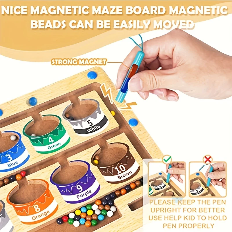 Labirinto magnetico di colori e numeri - Tavolo da gioco educativo Montessori con magnete in legno - Attività di conteggio Giochi di abbinamento - Apprendimento delle abilità motorie, Halloween, regalo di Natale