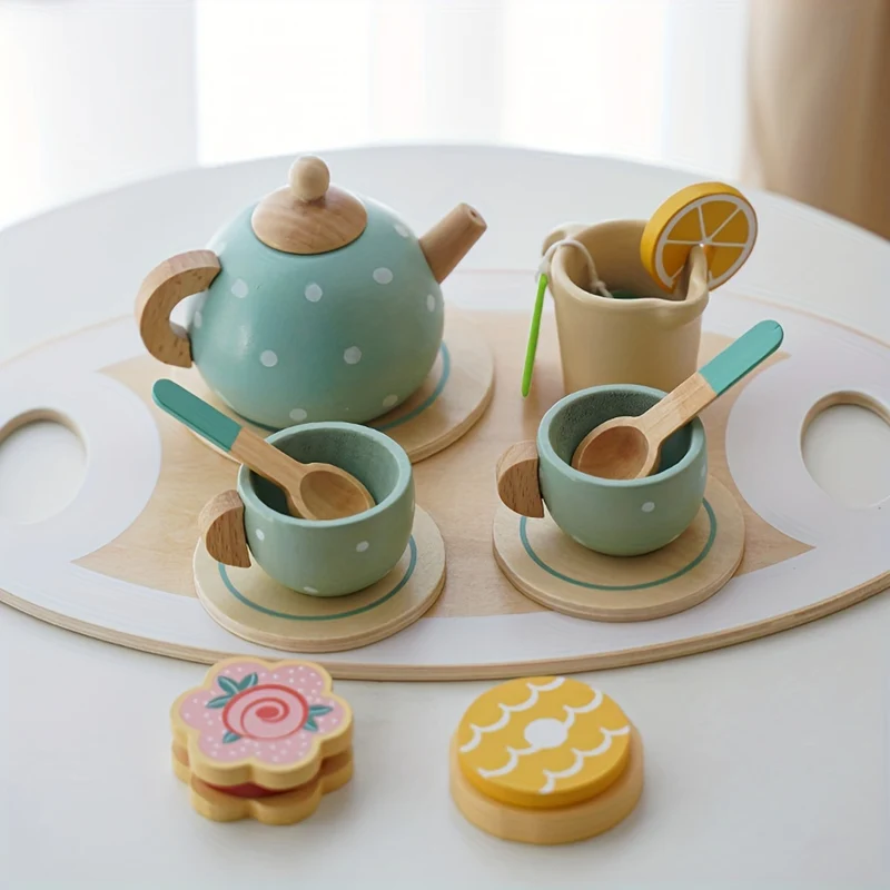 Simulazione di educazione precoce Bambini Play House Tè pomeridiano Dessert Torta Vendita Teiera Tazza Set da tè Giocattoli di legno
