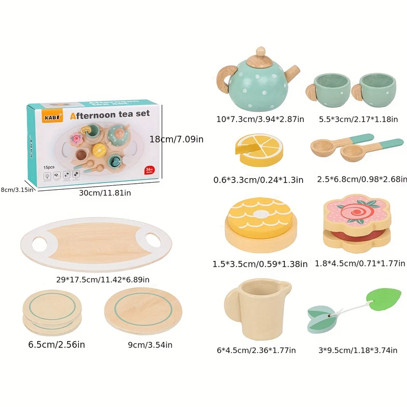 Simulazione di educazione precoce Bambini Play House Tè pomeridiano Dessert Torta Vendita Teiera Tazza Set da tè Giocattoli di legno