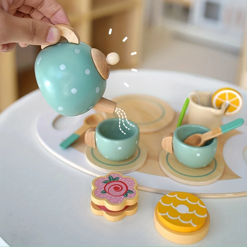 Simulazione di educazione precoce Bambini Play House Tè pomeridiano Dessert Torta Vendita Teiera Tazza Set da tè Giocattoli di legno