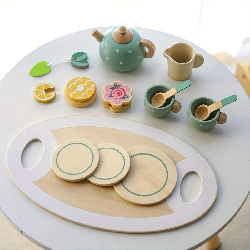 Simulazione di educazione precoce Bambini Play House Tè pomeridiano Dessert Torta Vendita Teiera Tazza Set da tè Giocattoli di legno