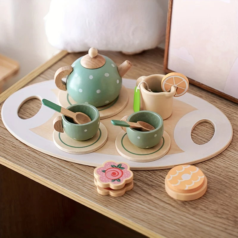 Simulazione di educazione precoce Bambini Play House Tè pomeridiano Dessert Torta Vendita Teiera Tazza Set da tè Giocattoli di legno