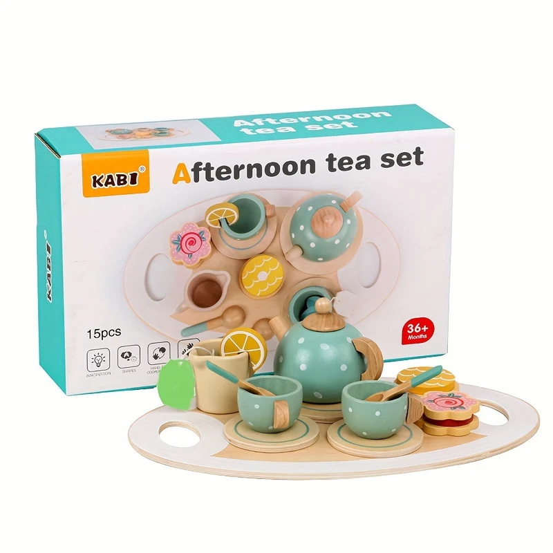 Simulazione di educazione precoce Bambini Play House Tè pomeridiano Dessert Torta Vendita Teiera Tazza Set da tè Giocattoli di legno