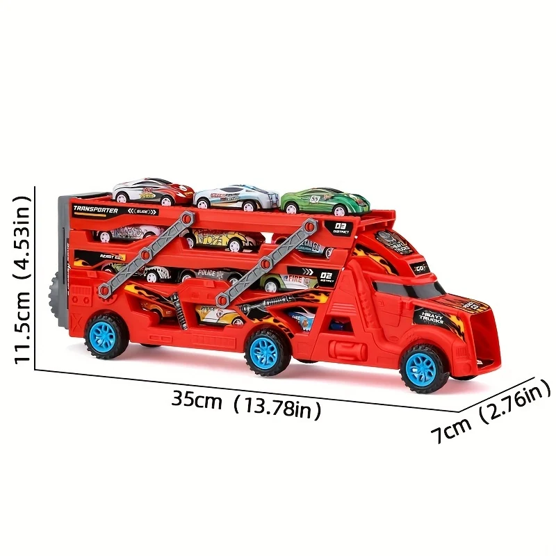 Giocattoli per bambini, camion dei pompieri giocattolo, giocattolo per macchinine retrattile, pieghevole, espulsore, invia otto auto, stoccaggio per auto-giocattolo per bambini e bambine di 3, 4, 5, 6, 7, 8, 9 anni, adatto per fare regali