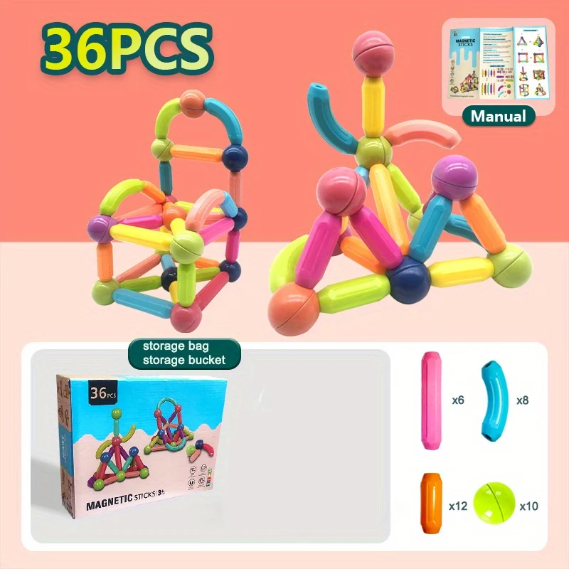 Magnetic Balls And Rods Set, Giocattoli di costruzione magnetici, Colorati bastoncini di costruzione fai-da-te, Per bambini di età 3+ anni Ragazzo Ragazza Giocattolo educativo di costruzione