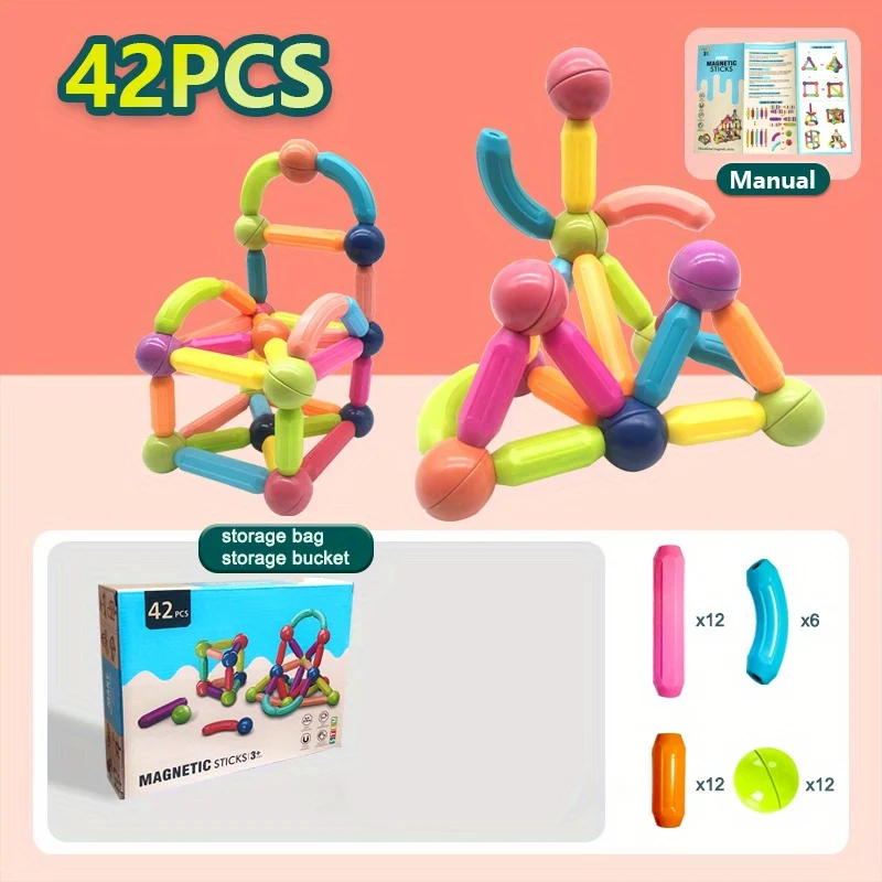 Magnetic Balls And Rods Set, Giocattoli di costruzione magnetici, Colorati bastoncini di costruzione fai-da-te, Per bambini di età 3+ anni Ragazzo Ragazza Giocattolo educativo di costruzione