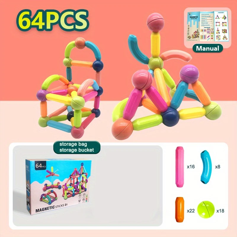 Magnetic Balls And Rods Set, Giocattoli di costruzione magnetici, Colorati bastoncini di costruzione fai-da-te, Per bambini di età 3+ anni Ragazzo Ragazza Giocattolo educativo di costruzione
