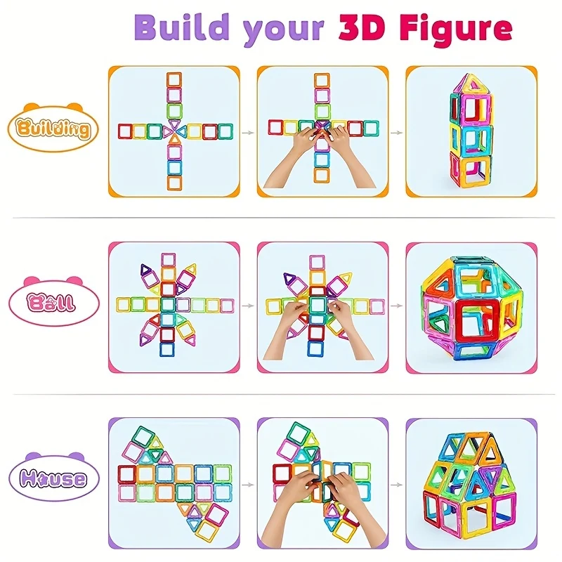 Blocchi magnetici di grandi dimensioni Designer fai da te Magnete Giocattolo Costruttore educativo Set Giocattoli per bambini, Regalo di Natale/Halloween/Ringraziamento