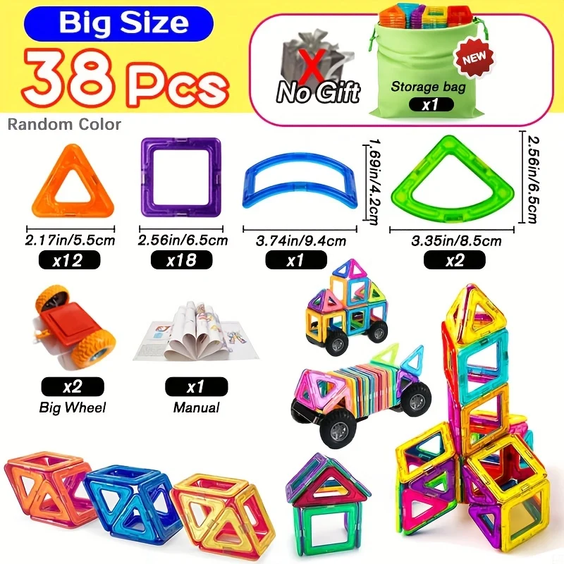 Blocchi magnetici di grandi dimensioni Designer fai da te Magnete Giocattolo Costruttore educativo Set Giocattoli per bambini, Regalo di Natale/Halloween/Ringraziamento