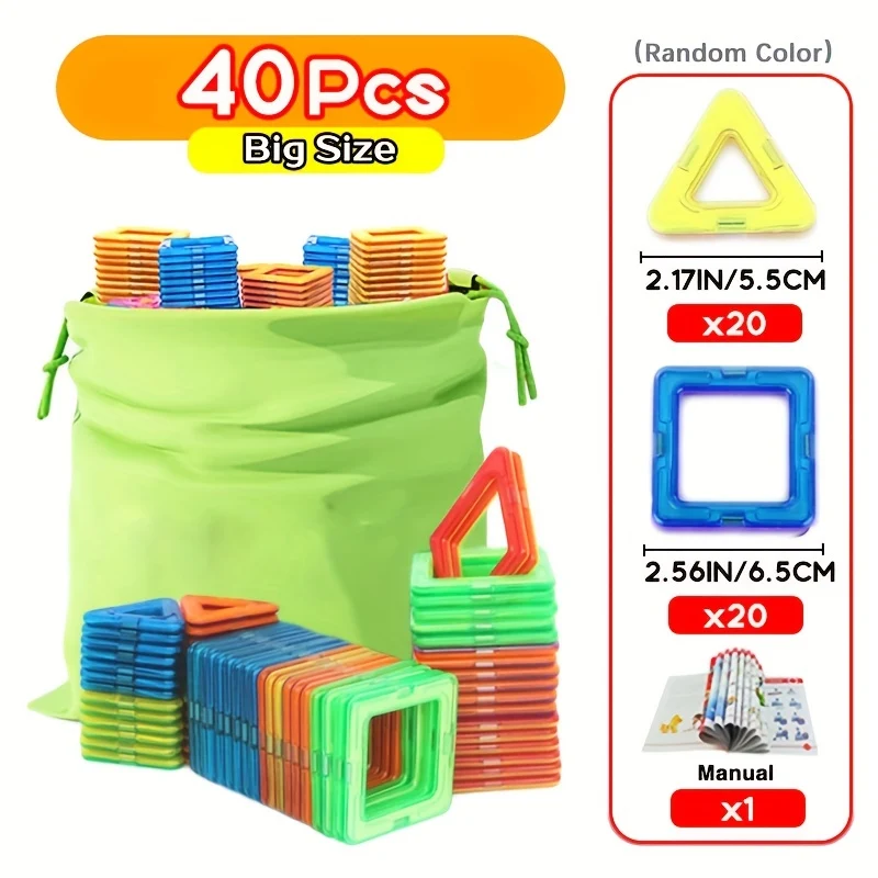 Blocchi magnetici di grandi dimensioni Designer fai da te Magnete Giocattolo Costruttore educativo Set Giocattoli per bambini, Regalo di Natale/Halloween/Ringraziamento