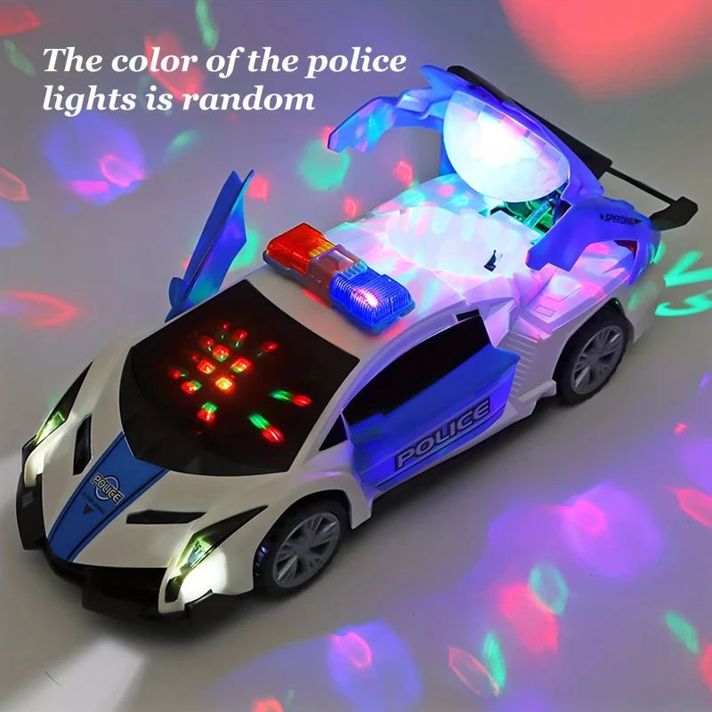 Deformazione elettrica del suono-luce per bambini Rotante Auto della polizia universale Macchinina da corsa per ragazzo Macchinina luminosa per bambini Ragazza Natale, Halloween, Regalo del Ringraziamento