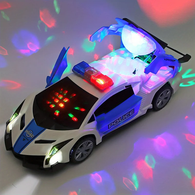 Deformazione elettrica del suono-luce per bambini Rotante Auto della polizia universale Macchinina da corsa per ragazzo Macchinina luminosa per bambini Ragazza Natale, Halloween, Regalo del Ringraziamento