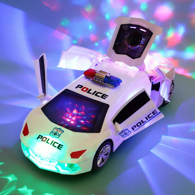 Deformazione elettrica del suono-luce per bambini Rotante Auto della polizia universale Macchinina da corsa per ragazzo Macchinina luminosa per bambini Ragazza Natale, Halloween, Regalo del Ringraziamento