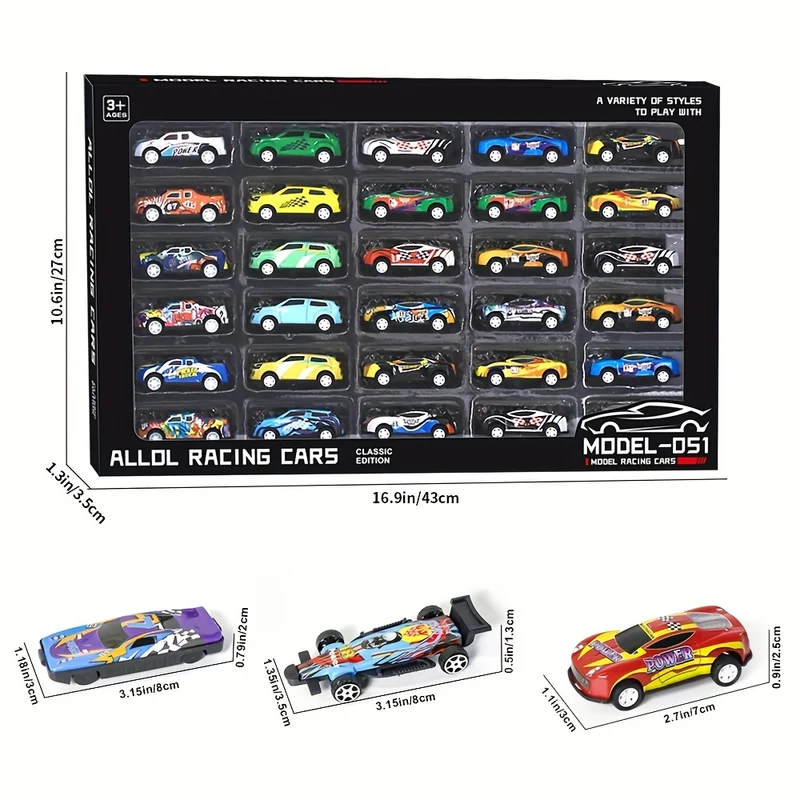 30PCS 7,62 Cm Cars Toys Set, Friction Power Alloy Casting Cars Mini Race Car Con Tappetino Da Gioco, Lega Di Metallo Cars Giocattoli Per Bambini 3 4 5 6 Anni Bambini Ragazzi E Ragazze Regali Per Feste Di Compleanno Di Natale