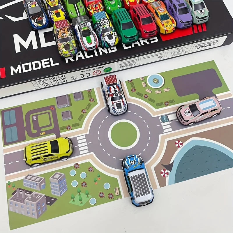 30PCS 7,62 Cm Cars Toys Set, Friction Power Alloy Casting Cars Mini Race Car Con Tappetino Da Gioco, Lega Di Metallo Cars Giocattoli Per Bambini 3 4 5 6 Anni Bambini Ragazzi E Ragazze Regali Per Feste Di Compleanno Di Natale