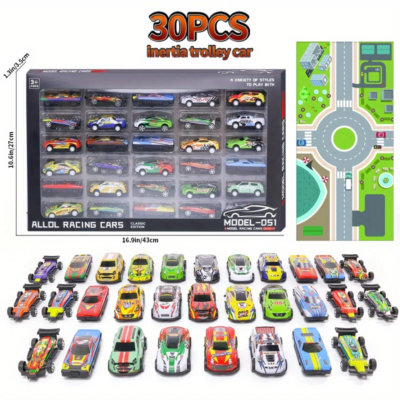 30PCS 7,62 Cm Cars Toys Set, Friction Power Alloy Casting Cars Mini Race Car Con Tappetino Da Gioco, Lega Di Metallo Cars Giocattoli Per Bambini 3 4 5 6 Anni Bambini Ragazzi E Ragazze Regali Per Feste Di Compleanno Di Natale