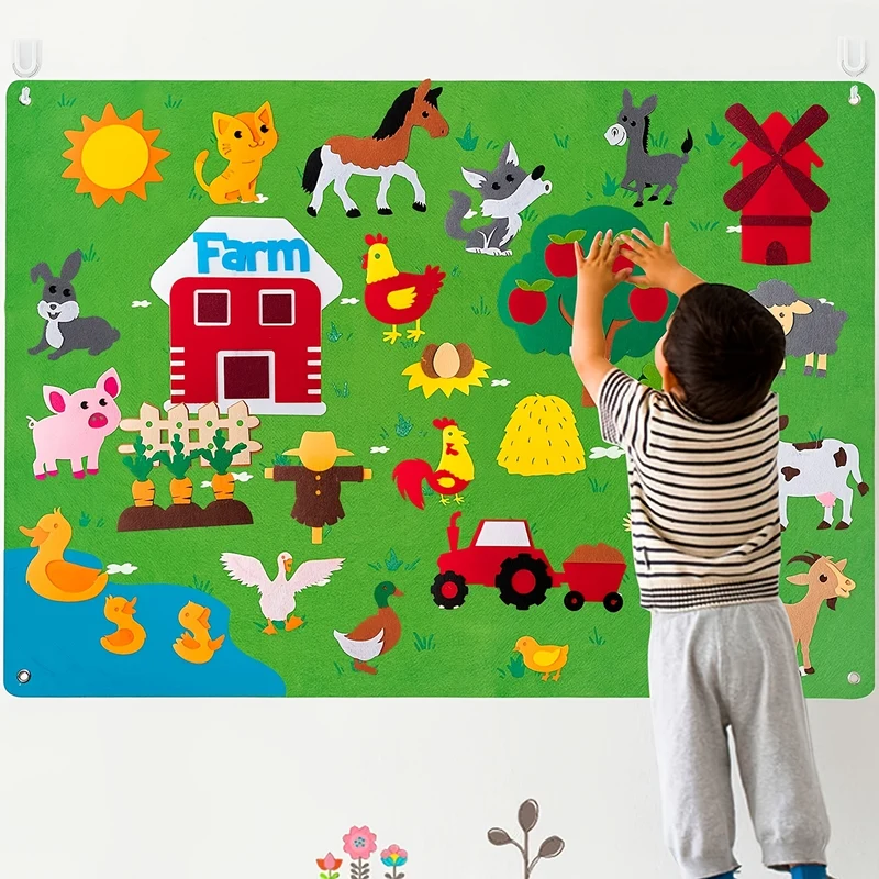 Felt Board Story Set Animals Story Toys, Figures Teaching Wall Flannel Board Kit di gioco interattivo per l'apprendimento precoce, regalo da appendere alla parete per i più piccoli Bambini