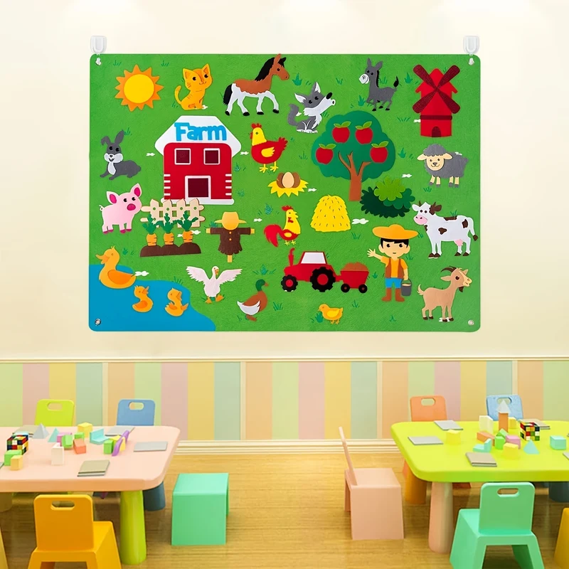 Felt Board Story Set Animals Story Toys, Figures Teaching Wall Flannel Board Kit di gioco interattivo per l'apprendimento precoce, regalo da appendere alla parete per i più piccoli Bambini