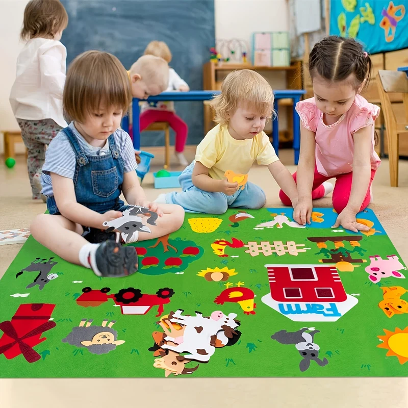 Felt Board Story Set Animals Story Toys, Figures Teaching Wall Flannel Board Kit di gioco interattivo per l'apprendimento precoce, regalo da appendere alla parete per i più piccoli Bambini