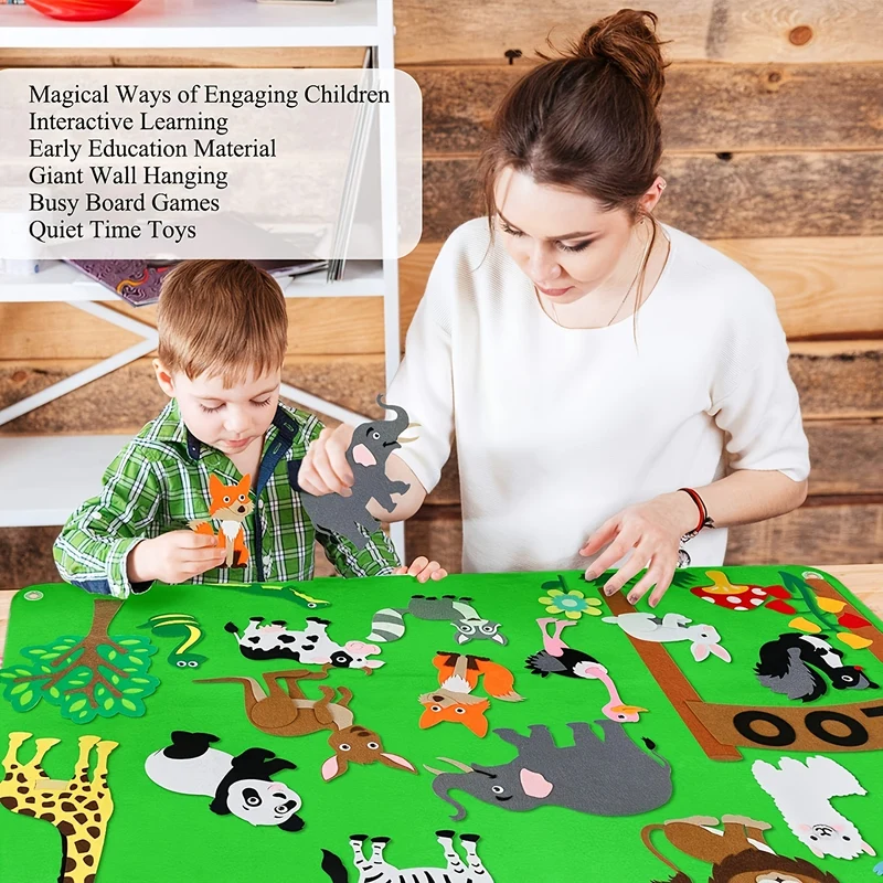 Felt Board Story Set Animals Story Toys, Figures Teaching Wall Flannel Board Kit di gioco interattivo per l'apprendimento precoce, regalo da appendere alla parete per i più piccoli Bambini