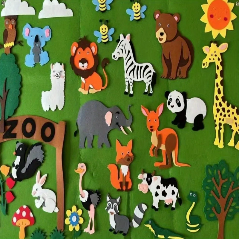 Felt Board Story Set Animals Story Toys, Figures Teaching Wall Flannel Board Kit di gioco interattivo per l'apprendimento precoce, regalo da appendere alla parete per i più piccoli Bambini