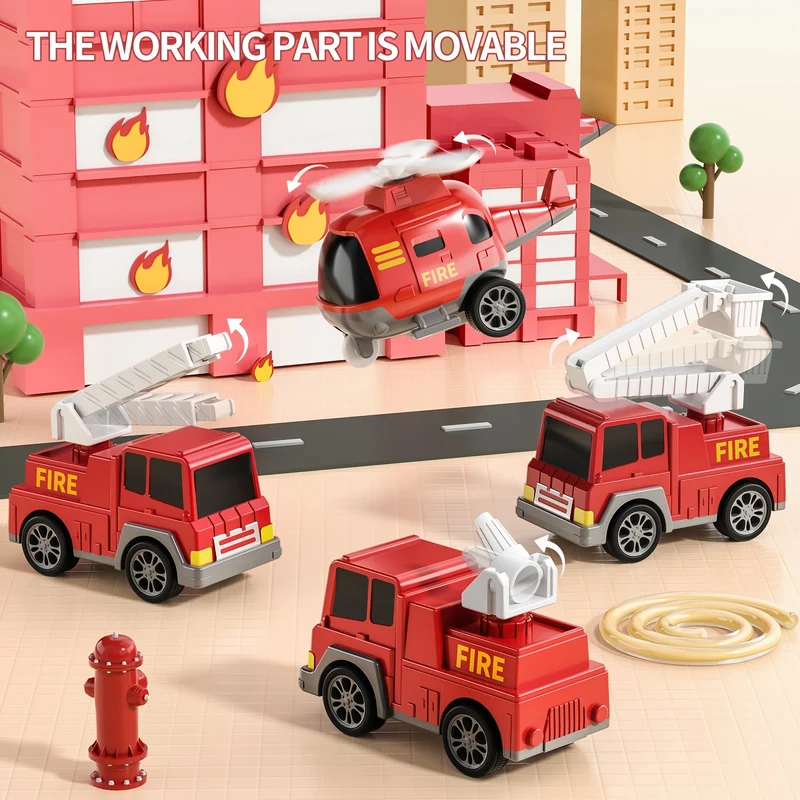 Toddler Fire Engine Toys, per ragazzi e ragazze - 5-In-1 Carrier Truck Transport Cars, Veicoli dei vigili del fuoco per bambini, Regali di Natale e compleanno per ragazzi e ragazze