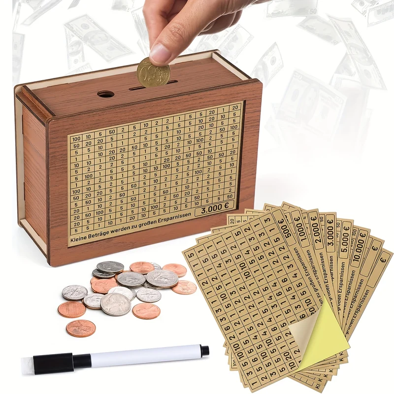 Salvadanaio in legno, salvadanaio, salvadanaio con crossover digitale, salvadanaio con contatore, set salvadanaio riutilizzabile, completo di 8 obiettivi di risparmio Halloween/Giorno del Ringraziamento/regalo di Natale
