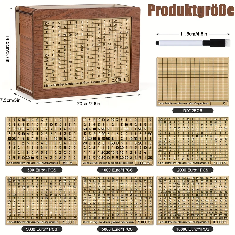 Salvadanaio in legno, salvadanaio, salvadanaio con crossover digitale, salvadanaio con contatore, set salvadanaio riutilizzabile, completo di 8 obiettivi di risparmio Halloween/Giorno del Ringraziamento/regalo di Natale