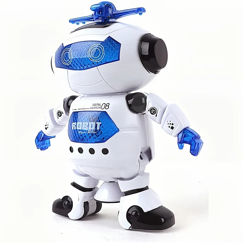 Giocattolo robotico musicale che cammina e balla per bambini, luci lampeggianti, rotazione del corpo a 360 °, figura divertente per bambini maschi e femmine (Modello 1)