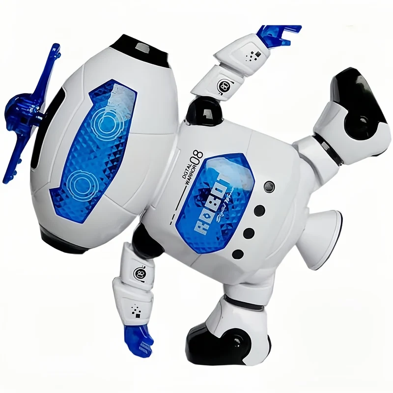 Giocattolo robotico musicale che cammina e balla per bambini, luci lampeggianti, rotazione del corpo a 360 °, figura divertente per bambini maschi e femmine (Modello 1)