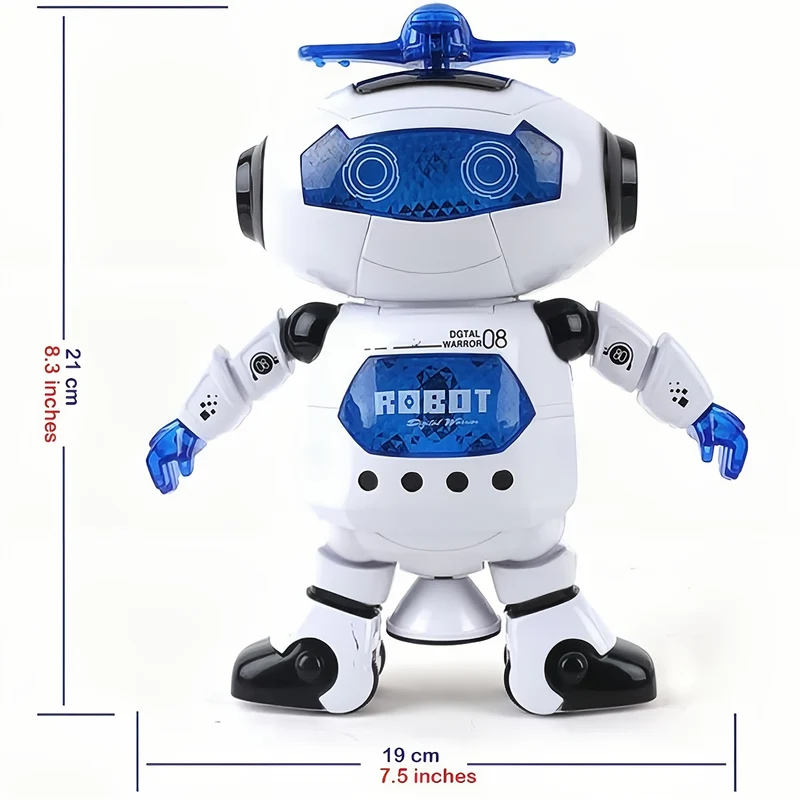 Giocattolo robotico musicale che cammina e balla per bambini, luci lampeggianti, rotazione del corpo a 360 °, figura divertente per bambini maschi e femmine (Modello 1)