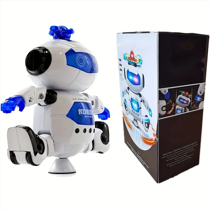 Giocattolo robotico musicale che cammina e balla per bambini, luci lampeggianti, rotazione del corpo a 360 °, figura divertente per bambini maschi e femmine (Modello 1)