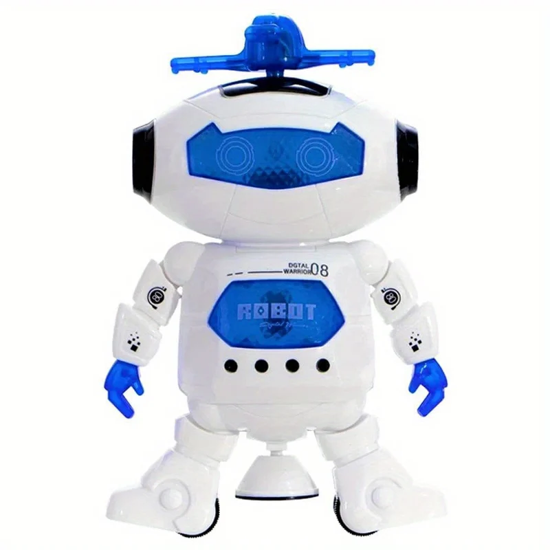 Giocattolo robotico musicale che cammina e balla per bambini, luci lampeggianti, rotazione del corpo a 360 °, figura divertente per bambini maschi e femmine (Modello 1)