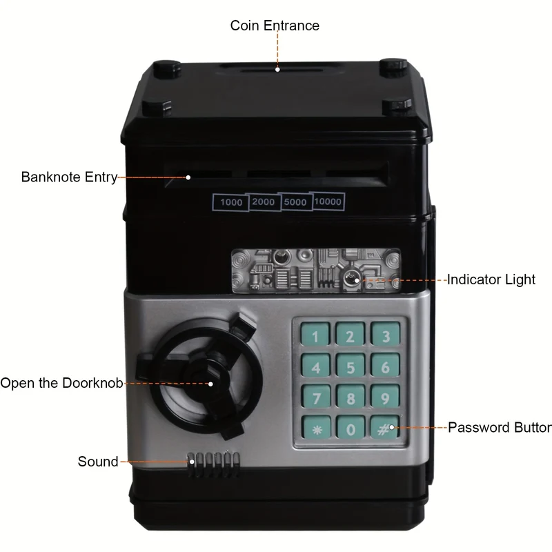 Contanti, monete, cassette di sicurezza, salvadanaio elettronico, bancomat, salvadanaio con password, inserimento automatico nella scatola di stoccaggio delle banconote, regalo sicuro per Halloween/Giorno del Ringraziamento/Natale