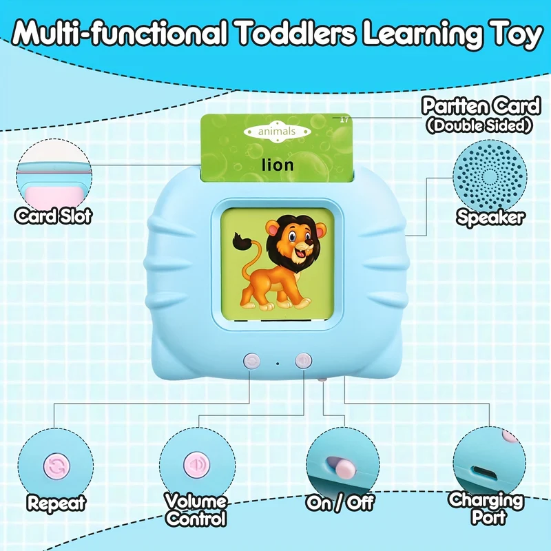 Schede Flash Blu Per Bambini Giocattoli Di Apprendimento Per 2 3 4 5 6 Anni, Macchina Da Lettura Con 112 Schede Flash, 224 Parole, Giocattoli Elettronici Per L'apprendimento Prescolare E Regalo Di Compleanno Per Bambini Dai 2 Ai 6 Anni