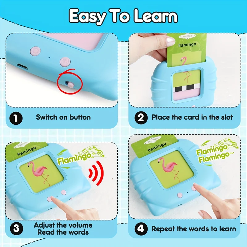 Schede Flash Blu Per Bambini Giocattoli Di Apprendimento Per 2 3 4 5 6 Anni, Macchina Da Lettura Con 112 Schede Flash, 224 Parole, Giocattoli Elettronici Per L'apprendimento Prescolare E Regalo Di Compleanno Per Bambini Dai 2 Ai 6 Anni
